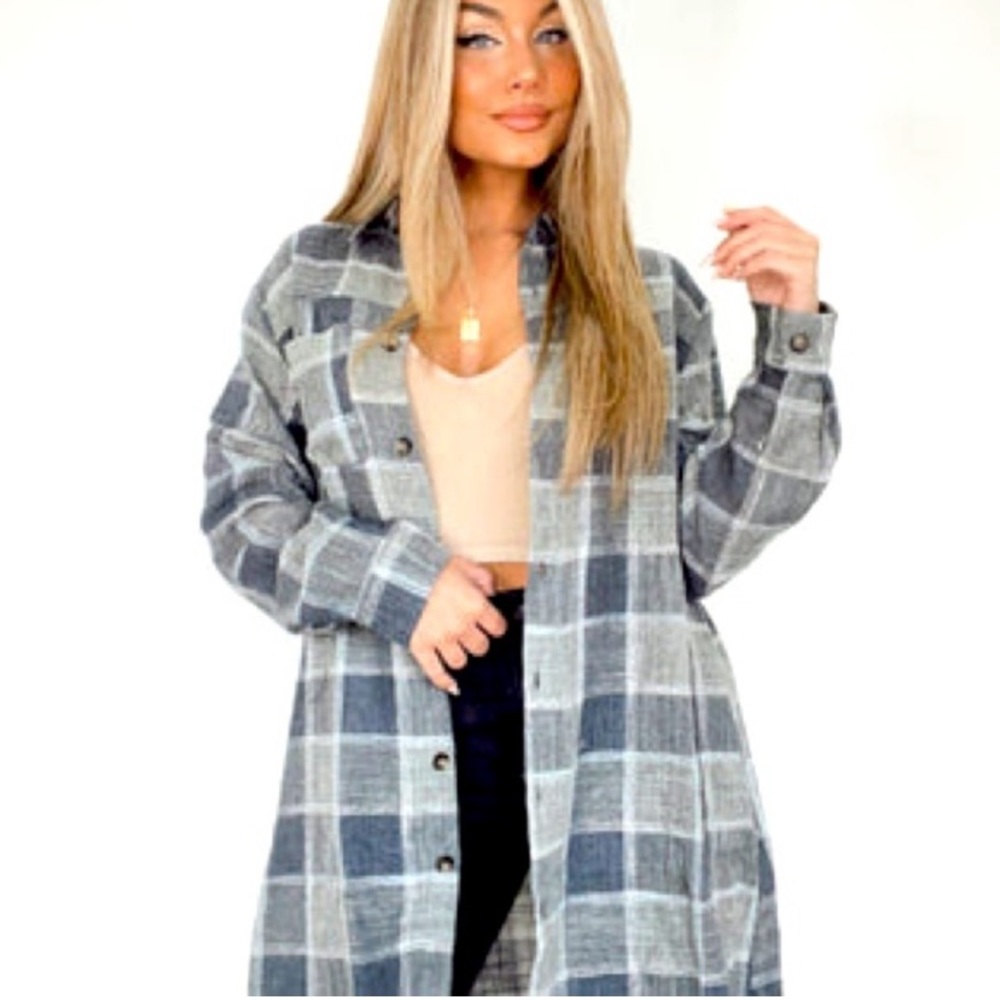 Lane 201 long plaid shacket